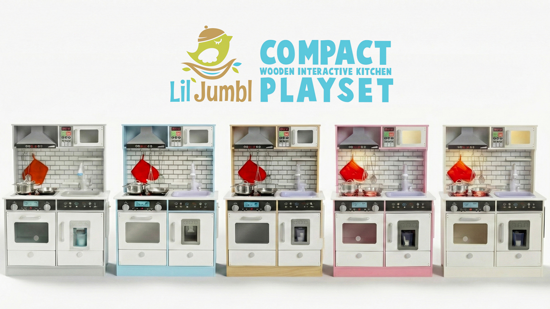 Amazon.com: Lil' Jumbl Kids Blue Small Kitchen Set, Pretend Wooden